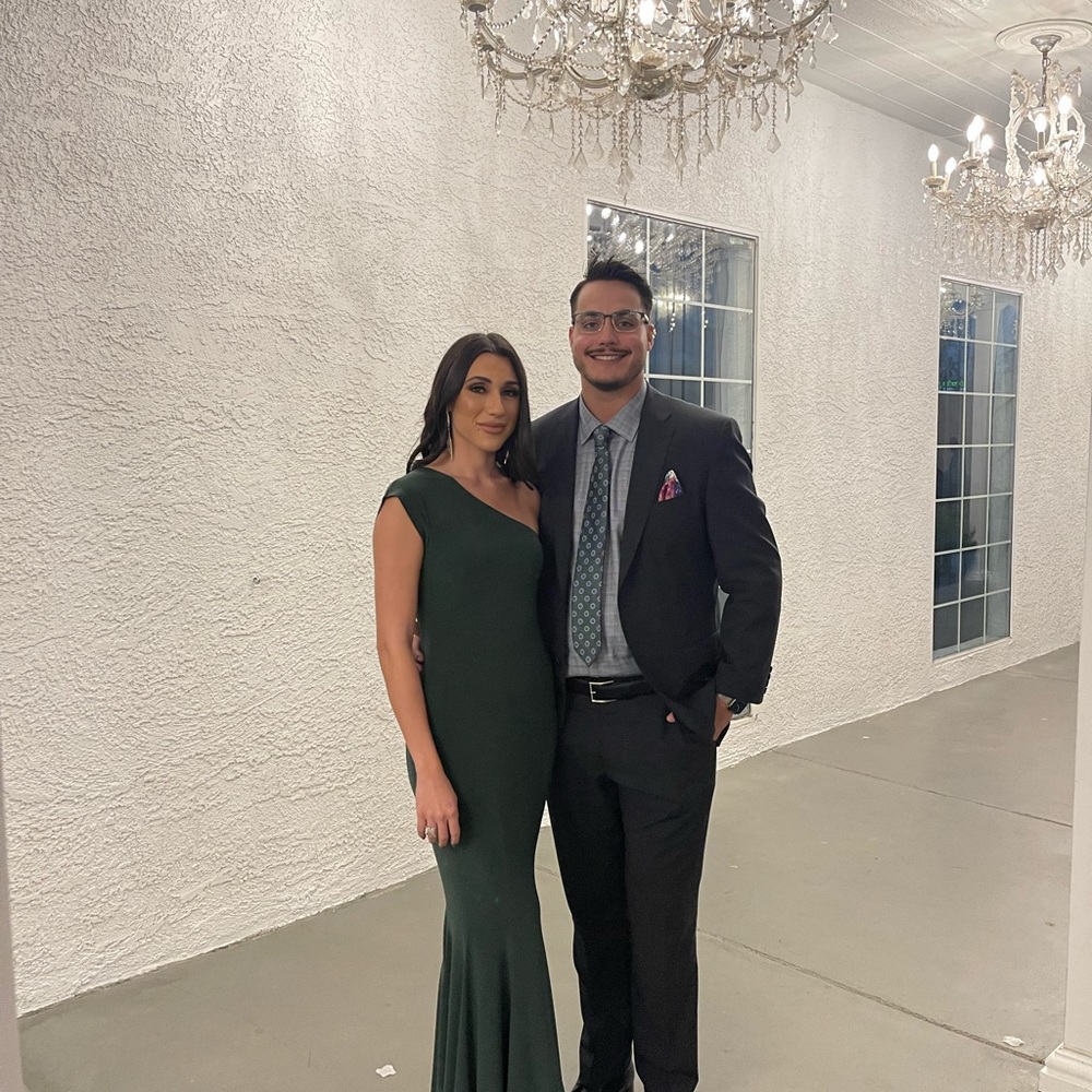 Green fishtail gown
